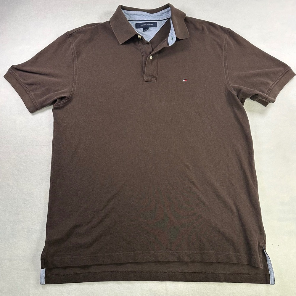 Tommy Hilfiger Mens Brown Pique Cotton Short Sleeve Polo Shirt Large 413047